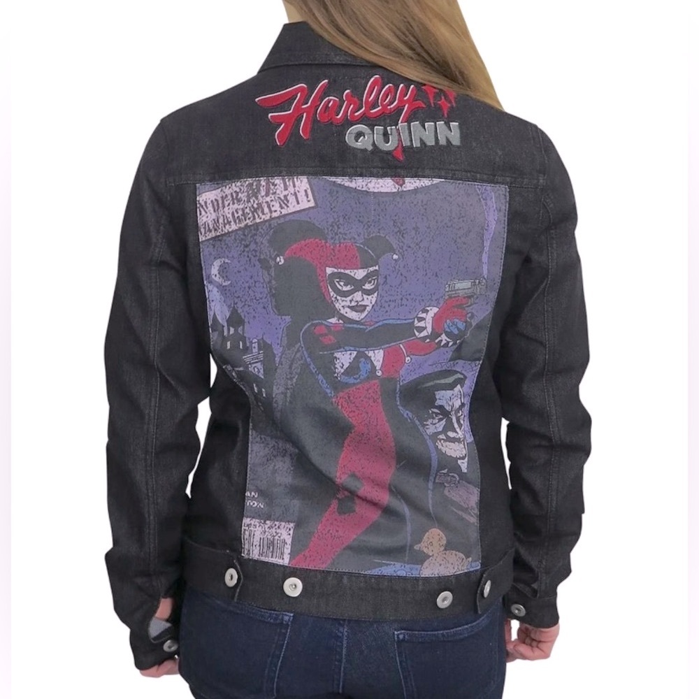 DC Comics - Harley Quinn Black Denim Patch Jacket Women’s Size Large
